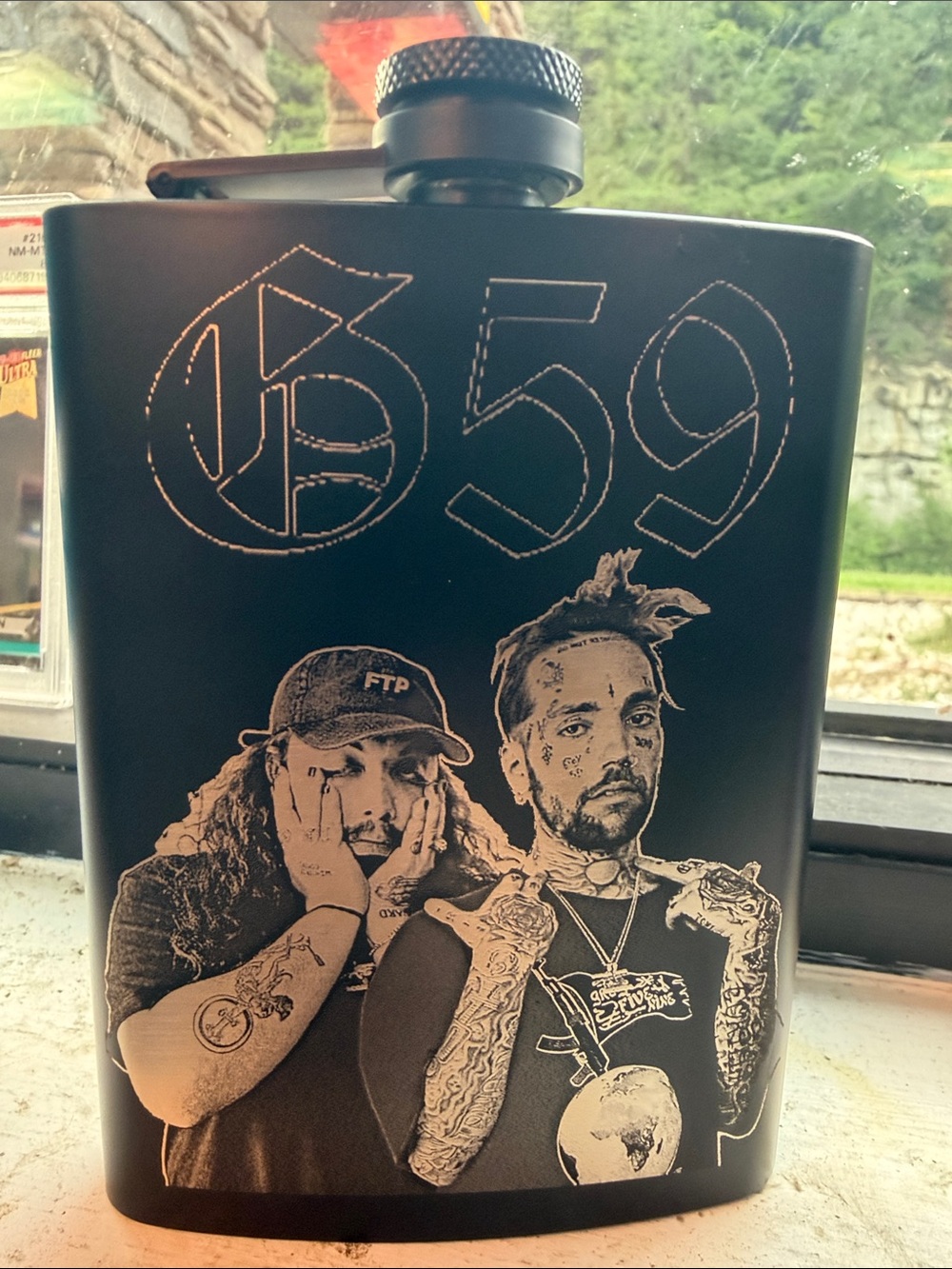 Black Stainless Steel Flask with Engraved Artwork - Black